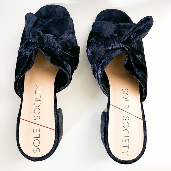 SOLE SOCIETY Blue Velvet Bow Slide Sandals 9.5 - Picture 4 of 5